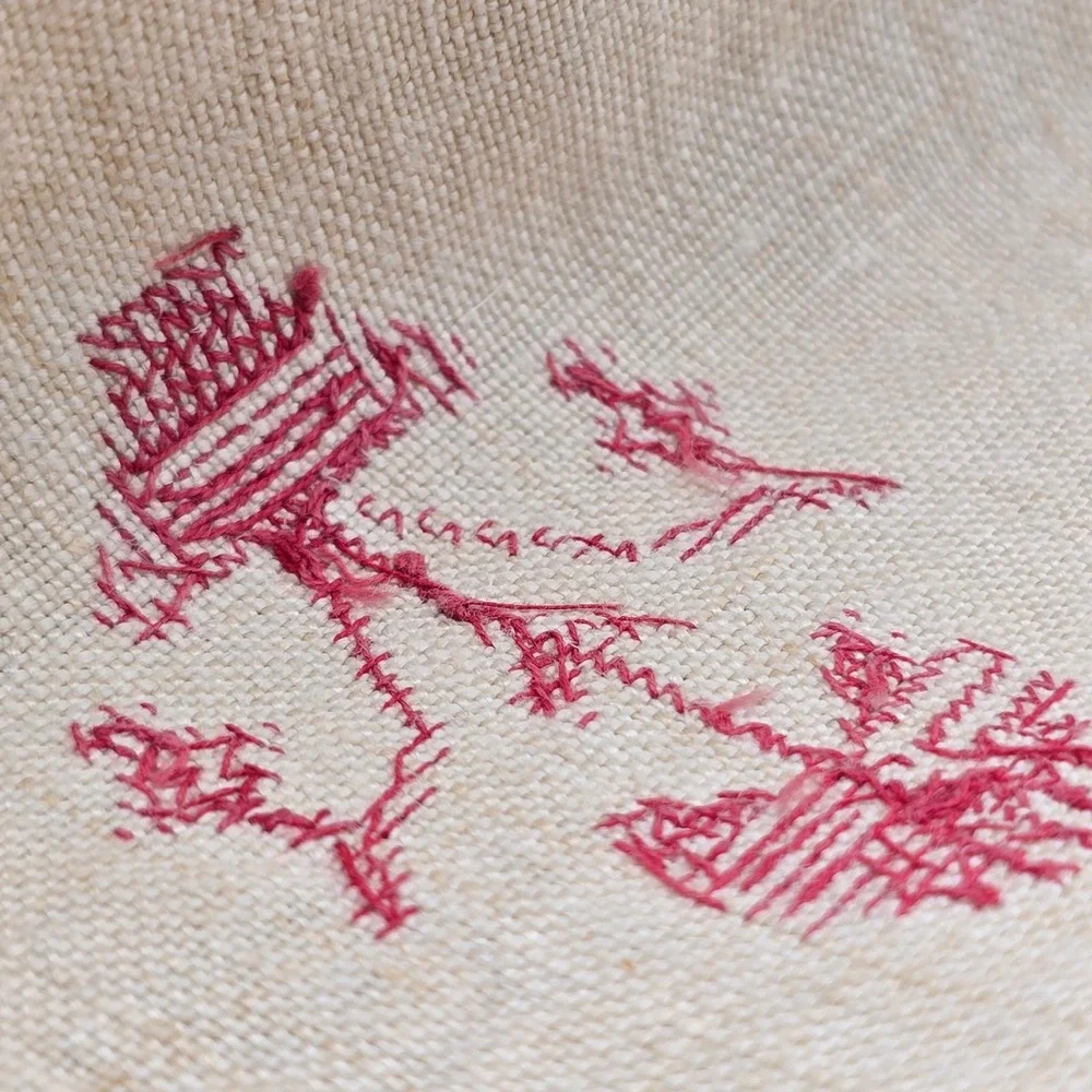 Antique‎ 1836 Mary Crout Hand-Stitched Show Towel Linen Red Embroidery Macrame